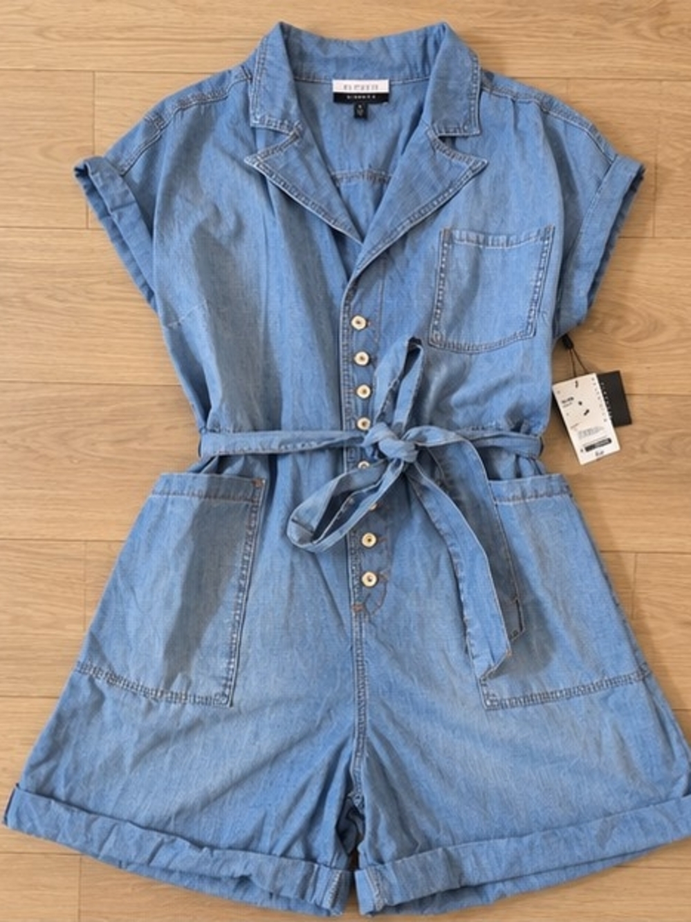 NWT Eloquii Elements Women’s Light Wash Denim Romper Size 18 Belted Utility